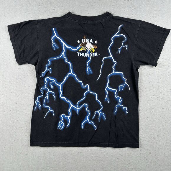 Vintage American Thunder Shirt‎ Large Native American Wolf AOP Short Sleeve - Picture 12 of 16